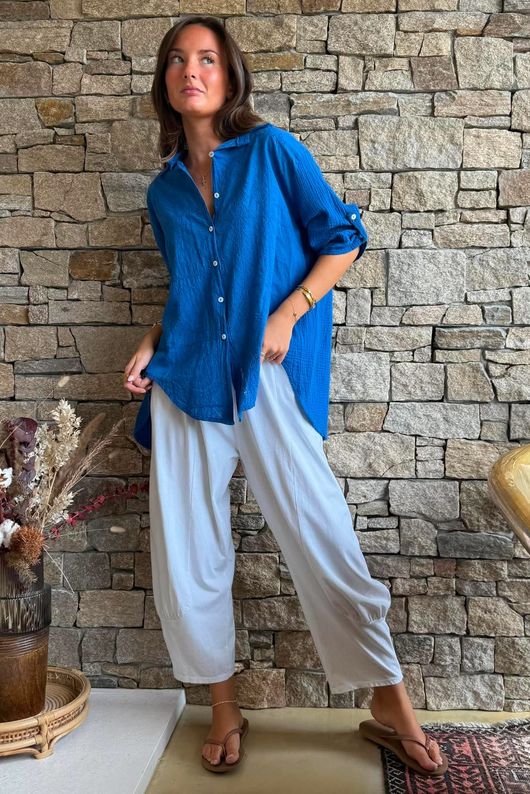 Pia Pillow Cotton Embroidered Tile Classic Shirt Cobalt